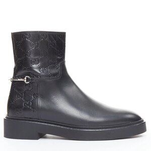 GUCCI Slim Horsebit black silver GG monogram embossed ankle boots